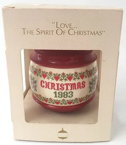 Love 1983 Cross Stitch Hallmark Xmas Ornament Vtg Keepsake Red Plastic Ball Box - Picture 1 of 12