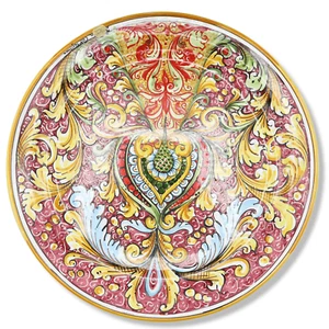 Piatto Ornamentale in ceramica Caltagirone Ø 45 cm ca. decoro barocco e floreale - Imagen 1 de 5