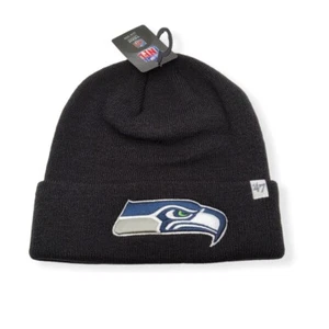 Authentic '47 Seattle Seahawks Basic Knit Dark Navy Raised Cuffed Beanie Hat - Picture 1 of 4