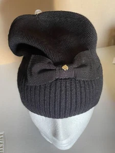 KATE SPADE GROSGRAIN BOW BEANIE IN BLACK ONE SIZE - Picture 1 of 7