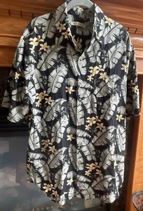 Vintage Summa 100% SILK Button Up Shirt SS Mens Medium Black Leaves Flowers 90s - Picture 1 of 8