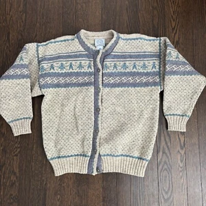 Vintage Blueberry Wollpullover Damen Medium reine Wolle Fair Isle Strickjacke - Bild 1 von 8