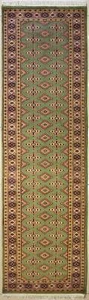 Rugstc 2.5x10 Bokhara Jaldar Green Runner Rug, Hand-Knotted,Geometric,Silk/Wool - Picture 1 of 5