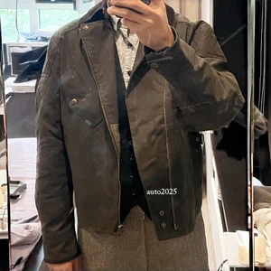 Mens Retro Waxed Cotton Biker Jacket Quilted Reinforced Motorcycle Workwear - Picture 1 of 24