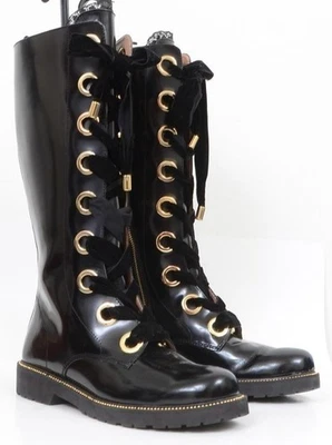 ¡Raro! Juego doble Simona Barbieri italiano charol botas altas con cordones 9 góticas Foto 1 de 4