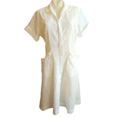 Talla 14 Vestido Vintage Uniforme de Enfermera J.C. Penneys Blanco Disfraz Seersucker Años 60 Foto 1 de 4