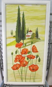Cuadro óleo sobre lienzo amapola Toscana enmarcado original firmado LH 2004 - Imagen 1 de 4