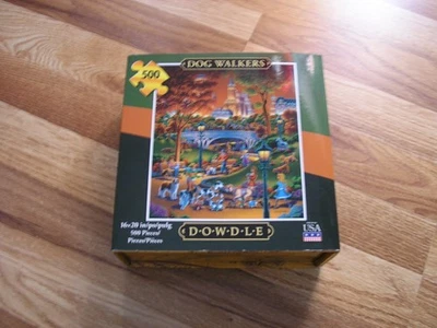 Rompecabezas - Paseadores de perros 500 piezas de Dowdle Folk Art 2014 con póster. Foto 1 de 4
