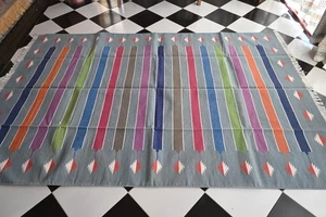 Rugmoda grau Basis mehrfarbig gestreift Panja Webstuhl Baumwollteppich - 5x8 Fuß - Bild 1 von 7