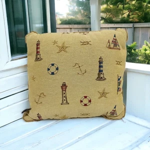 Borgata Throw Pillow Nautical Theme Light Brown 14" Square - Picture 1 of 9