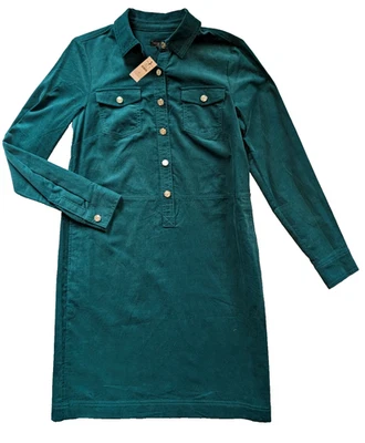 Nuevo Vestido Camisa Talbots Verde Pana Dorado Botón Nuevo con Etiquetas 2 Cambios Rodilla Recta Sin Reserva Foto 1 de 4