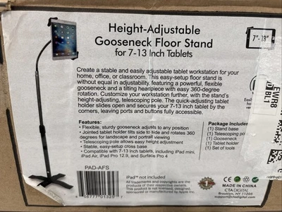 Height Adjustable Gooseneck Floorstand 7-13in Tablet No iPad Just Sturdy Stand - Image 1 of 4
