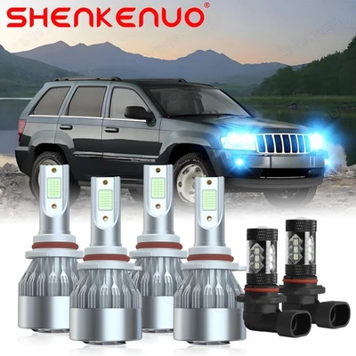8000K Blue LED Headlight for Jeep Grand Cherokee 03-2010 Hi Low Beam Fog Bulbs - Image 1 of 4