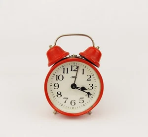 Twin Bell Vintage 1970s Alarm Clock  PRIM Czechoslovakia Red Table Desk Clock - Picture 1 of 4