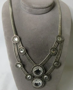 Belle France silberfarben & facettierter Strass Statement Halskette 24-26" NEU Vintage - Bild 1 von 9