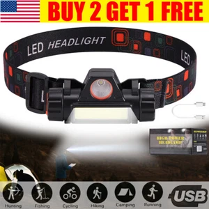 USB Rechargeable Forehead Head Light LED Rotation Waterproof Headlamp Flashlight - Picture 1 of 12