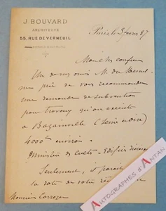 ● L.A.S 1887 Joseph-Antoine BOUVARD architecte BAZAINVILLE Corroyer lettre - Picture 1 of 2