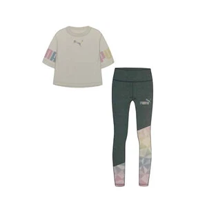 Puma Girls Short Sleeve Spell Out Logo Graphic Top and Legging 2 Piece Set - Picture 1 of 12
