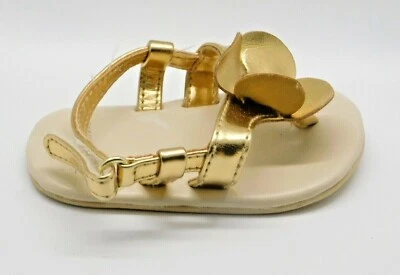 Infant Girls Gymboree Gold Sandals Crib Shoes "M" Sz 2 Wide Baby Chubby Feet - Image 1 of 4