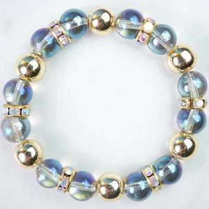 Blue Aura Quartz Bracelet, Gold Plated Hematite, Magic Rondelle Spacers, 5.75" - Picture 1 of 2