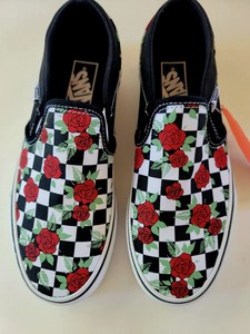 rose checkered slip on vans