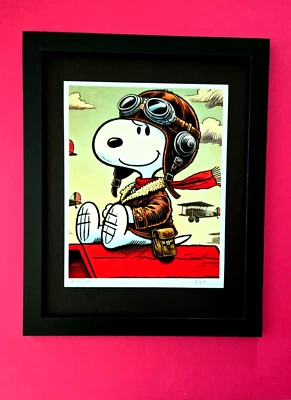 AIDAN FLUX | Impresión original firmada a mano enmarcada edición limitada de 69 COA SNOOPY AVIATOR Foto 1 de 4
