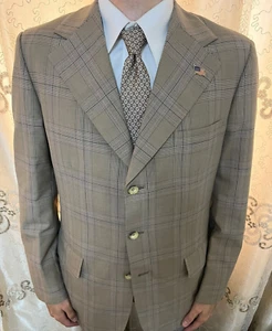 1970s vintage Aquascutum bespoke plaid all worsted classic rockabilly blazer 40R - Picture 1 of 12