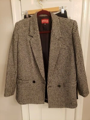 Sasson Traje de Tweed Blazer Falda Conjunto Talla 6 Mezcla de Lana Negro Cuadros De Colección Foto 1 de 4