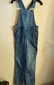 Cat & Jack Girls Light Wash Distressed denim Overalls Large 10/12, Jeans, Pants - Picture 1 of 10