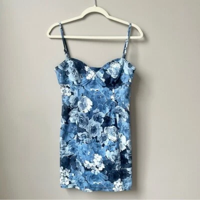 Vintage Floral Blue Denim Dress Women's Small Sweetheart Country Western Prairie - Image 1 of 4