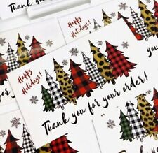 Thank You Business Cards Happy Holidays Buffalo Plaid Trees 3.5x2"