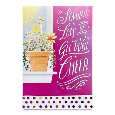 Linda tarjeta GET WELL SOON, enviando muchos saludos de diseñador + sobre Foto 1 de 4