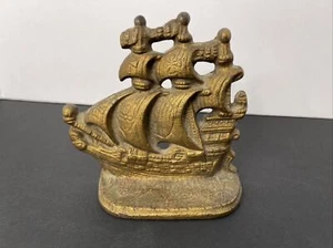 Vintage Nautical Sailboat Iron Paperweight Bookend Gold Color C2 - Picture 1 of 3