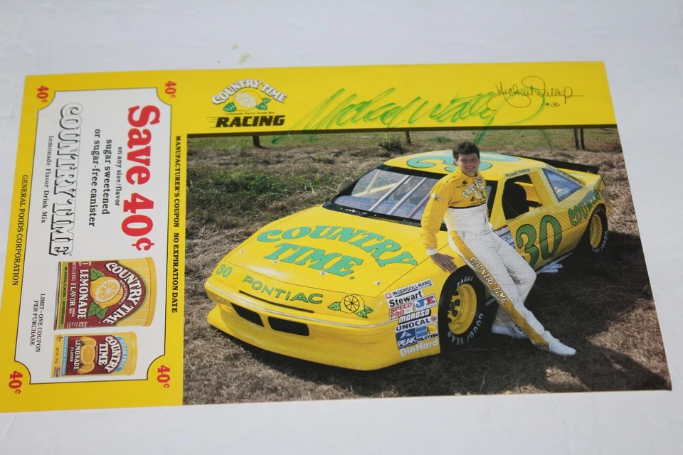 1980'S MICHAEL WALTRIP signed COUNTRY TIME RACE CAR PICTURE & COUPON - Imagem 1 de 3