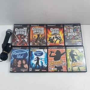Lot 9 PS2 Playstation 2 Games Guitar Hero DJ American Idol Rockband Mic Complete - Picture 1 of 6