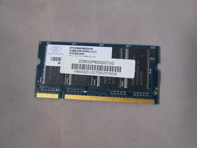 Nanya Laptop Memory SODIMM 512MB (1 x 512) NT512D64SH8B0GN-6K PC2700 - Image 1 of 2