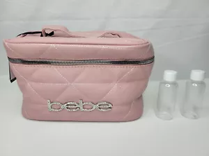 Pink BEBE Travel Cosmetic Train Case Bag w/Rhinestones & 2 Toiletry Bottles - Picture 1 of 24