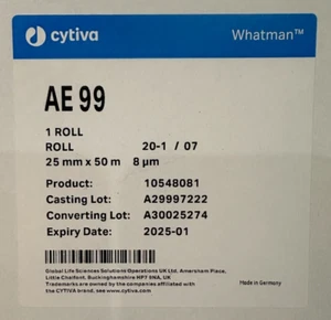 Cytiva Whatman AE 99 Roll of 25mm x 50m 8 μm, Product #10548081 EXP 2025-01 - Picture 1 of 3