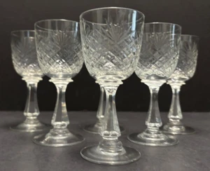 6 KORDIALE LIKÖRGLÄSER 2oz Antik ERDBEER DIAMANT FÄCHER + Abgeschrägte Stiele - Bild 1 von 12