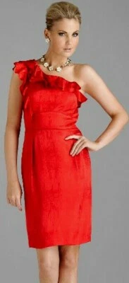 Vestido Antonio Melani Rigby Rojo Rubí Volantes Un Hombro 10 12 Foto 1 de 4