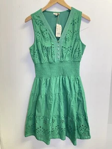 Kings Road Damen Kleid Gr. S Kelly grün bestickt Ösen Stufen ärmellos - Bild 1 von 6