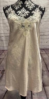 Camisón de Colección Años 90 Dinastía California Rubor Rosa Satinado Con Cordones Cuello en V Chemise M Foto 1 de 4