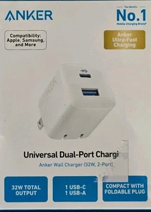 Anker 2-Port 32W Wall Charger With USB & USB-C Ports White - Picture 1 of 4