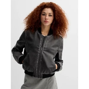 SO Kunstleder Bomberjacke L schwarz Reißverschluss vorne vegan Moto Streetwear Neu mit Etikett edgy - Bild 1 von 10