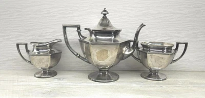 Antiguo juego de té grabado Sheffield reproducción "C" 3 piezas. PAT'D Jan 99 #274 Foto 1 de 4