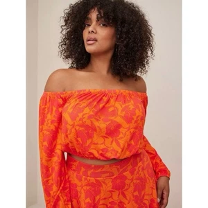 NWT Torrid neon floral print off-the-shoulder long sleeve cropped blouse (1/1X) - Picture 1 of 6