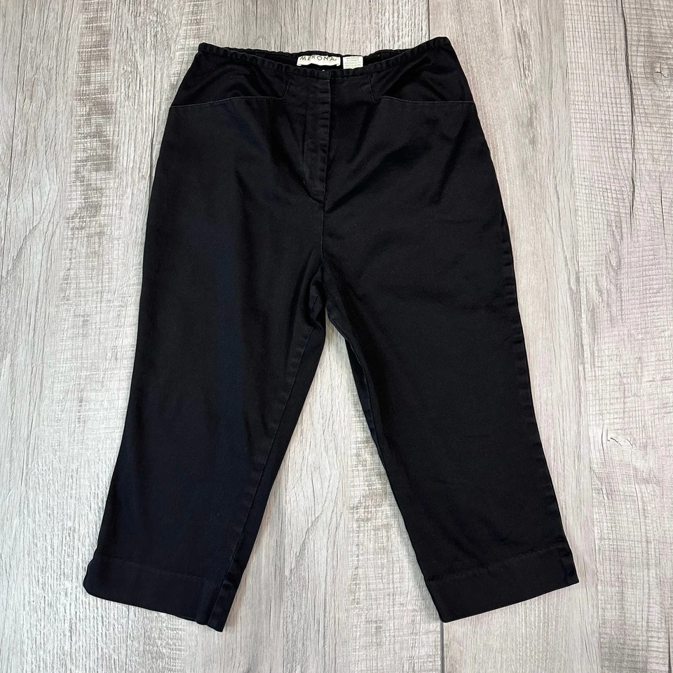Pantalón Capri Merona WMNS Talla 10 Negro Tiro Alto Piernas Rectas Mezcla Algodón Informal Foto 1 de 3