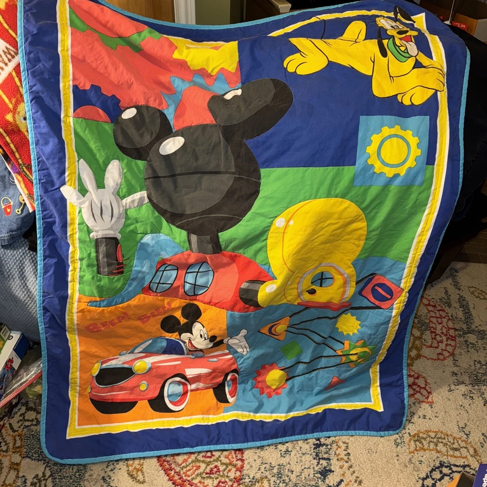 Disney Baby Quilt Crib Blanket Mickey Mouse House Gears 44x56" Vintage Pluto HTF - Image 1 of 4