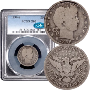 1896-S Barber Quarter 25c PCGS G6 CAC - Picture 1 of 5