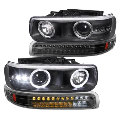 Fits 1999-2002 Silverado 00-06 Tahoe Black Projector Headlights+Led Bumper Lamps - Image 1 of 4
